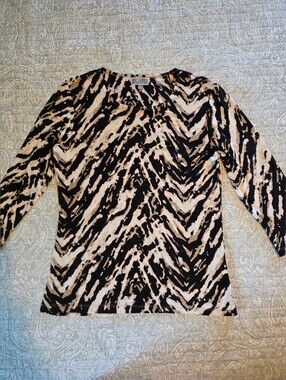 JM Collection Abstract Zebra Animal Print 3/4 Sleeve Top Size Small